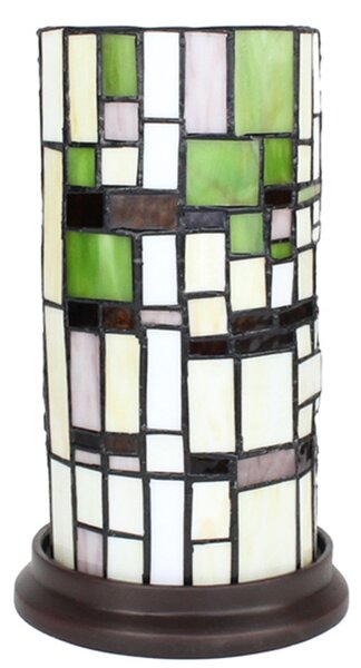 Béžovo-zelená válcovitá stolní Tiffany lampa - Ø 15*26 cm E14/max 1*40W - Clayre & Eef