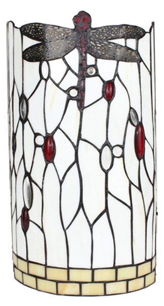 Bílá nástěnná lampa Tiffany s vážkou DragonFly - 20*10*36 cm E14/max 2*25W - Clayre & Eef