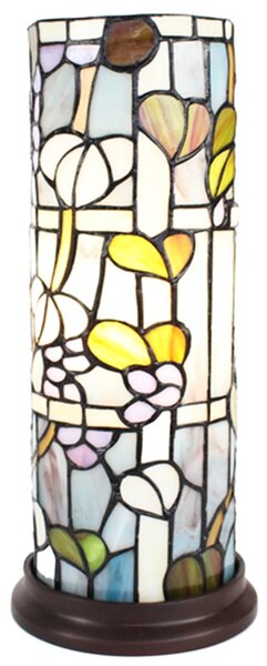 Válcovitá stolní lampa Tiffany s květy Vistaria - Ø 15*36 cm E14/max 1*40W - Clayre & Eef