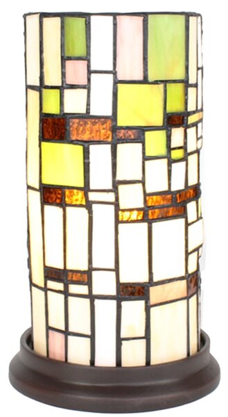 Béžovo-zelená válcovitá stolní Tiffany lampa - Ø 15*26 cm E14/max 1*40W - Clayre & Eef