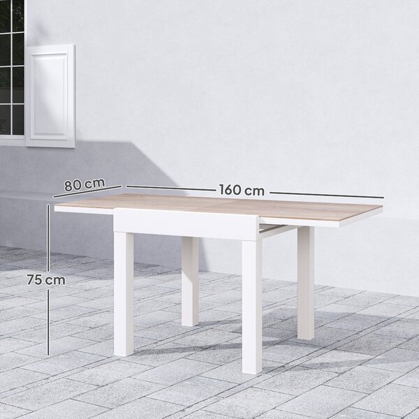 Rozkládací zahradní stůl Outsunny 80/160x80x75 cm, obdélníkový stůl pro 4-6 osob s hliníkovým rámem a PSPC vrchní deskou, na terasu, balkon a venkovní