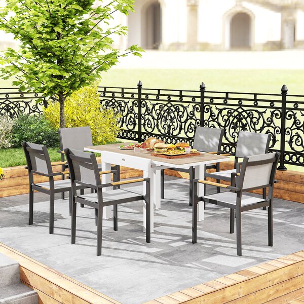 Rozkládací zahradní stůl Outsunny 80/160x80x75 cm, obdélníkový stůl pro 4-6 osob s hliníkovým rámem a PSPC vrchní deskou, na terasu, balkon a venkovní