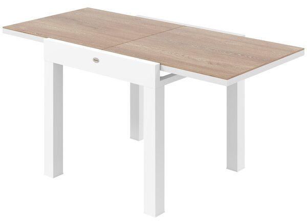Rozkládací zahradní stůl Outsunny 80/160x80x75 cm, obdélníkový stůl pro 4-6 osob s hliníkovým rámem a PSPC vrchní deskou, na terasu, balkon a venkovní