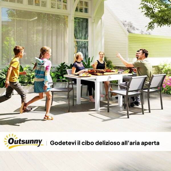 Rozkládací zahradní stůl Outsunny 80/160x80x75 cm, obdélníkový stůl pro 4-6 osob s hliníkovým rámem a PSPC vrchní deskou, na terasu, balkon a venkovní