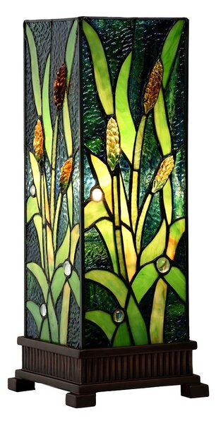Zelená hranatá stolní lampa Tiffany Squilla - 18*18*45 cm E27/max 1*60W - Clayre & Eef