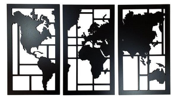 Dřevěná nástěnná dekorace Mapa světa černá