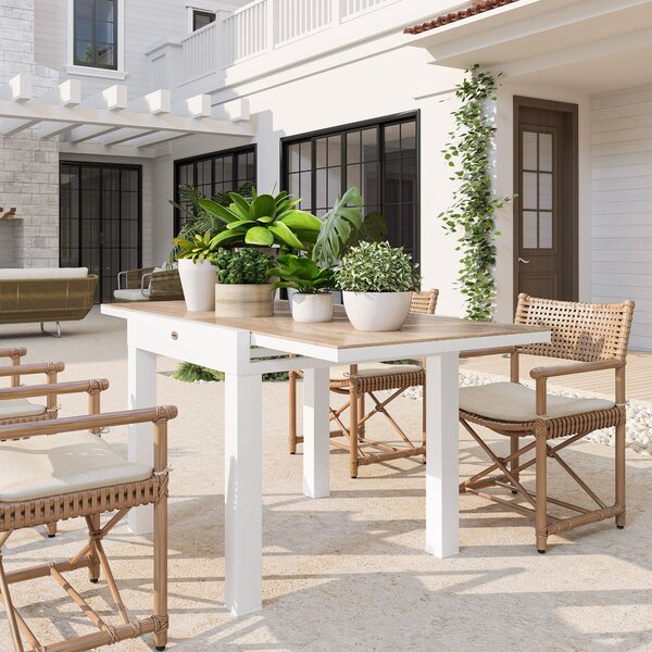 Rozkládací zahradní stůl Outsunny 80/160x80x75 cm, obdélníkový stůl pro 4-6 osob s hliníkovým rámem a PSPC vrchní deskou, na terasu, balkon a venkovní