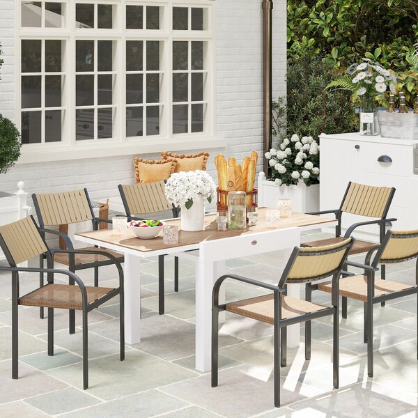 Rozkládací zahradní stůl Outsunny 80/160x80x75 cm, obdélníkový stůl pro 4-6 osob s hliníkovým rámem a PSPC vrchní deskou, na terasu, balkon a venkovní