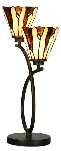 Béžovo-hnědá stolní lampa Tiffany Titto se 2květy - 46*28*63 cm E14/max 2*40W - Clayre & Eef