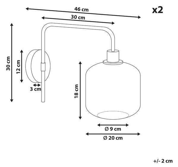 Sada 2 nástěnných lamp COMAPALA Kov Černá