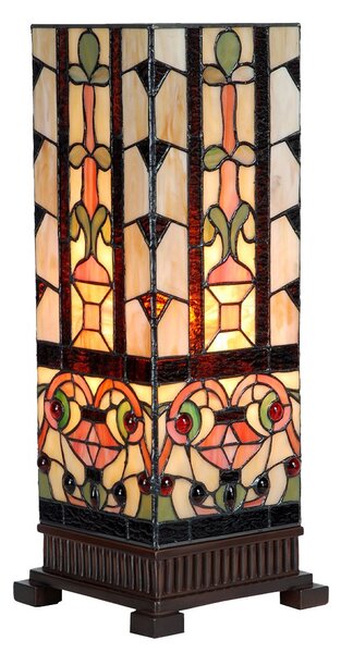 Béžovo-hnědá hranatá stolní lampa Tiffany Squillo - 18*18*45 cm E27/max 1*40W - Clayre & Eef