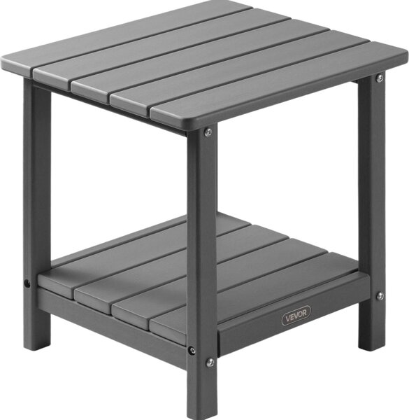 VEVOR plastový odkládací stolek, 45x38x44 cm, zahradní stolek z HDPE, balkonový stolek se 2 policemi, noní stolek, konferenní stolek, dekoraní stolek, vhodný na terasu, k bazénu, na plá, na verandu, na zahradu, edý