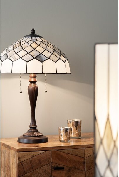 Bílo-šedá stolní lampa Tiffany Paulette - Ø 40*58 cm E27/ 2*60W - Clayre & Eef
