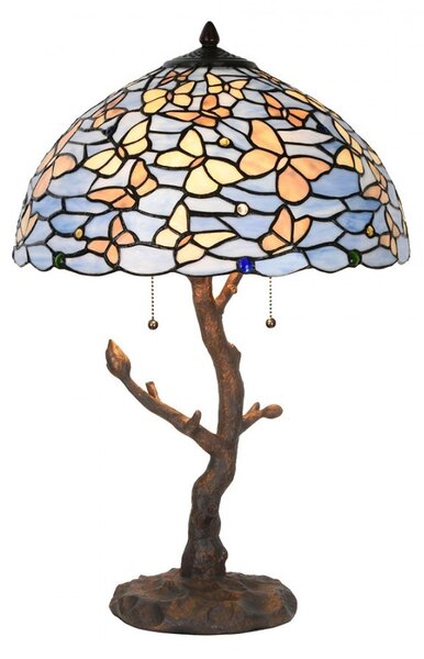 Modrá stolní lampa Tiffany Butterflies - Ø 40*60 cm - Clayre & Eef