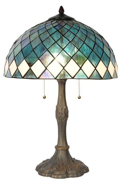 Modrá stolní lampa Tiffany Blue Ocean - Ø 40*61cm - Clayre & Eef