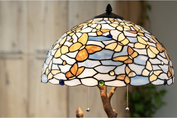 Modrá stolní lampa Tiffany Butterflies - Ø 40*60 cm - Clayre & Eef