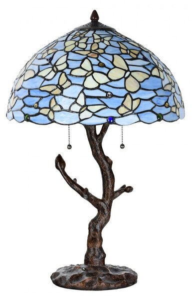 Modrá stolní lampa Tiffany Butterflies - Ø 40*60 cm - Clayre & Eef
