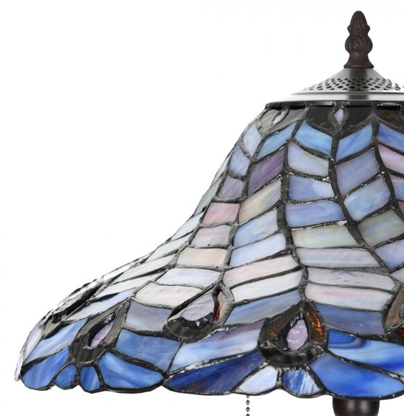 Modrá stolní lampa Tiffany Bleu Gérald - Ø 40*60cm - Clayre & Eef