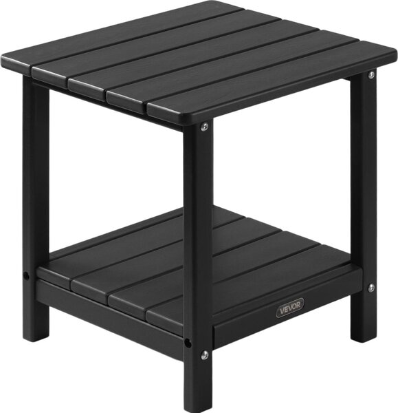 VEVOR plastový odkládací stolek, 45x38x44 cm, zahradní stolek z HDPE, balkonový stolek se 2 policemi, noní stolek, konferenní stolek, dekoraní stolek, vhodný na terasu, k bazénu, na plá, na verandu, na zahradu, erný