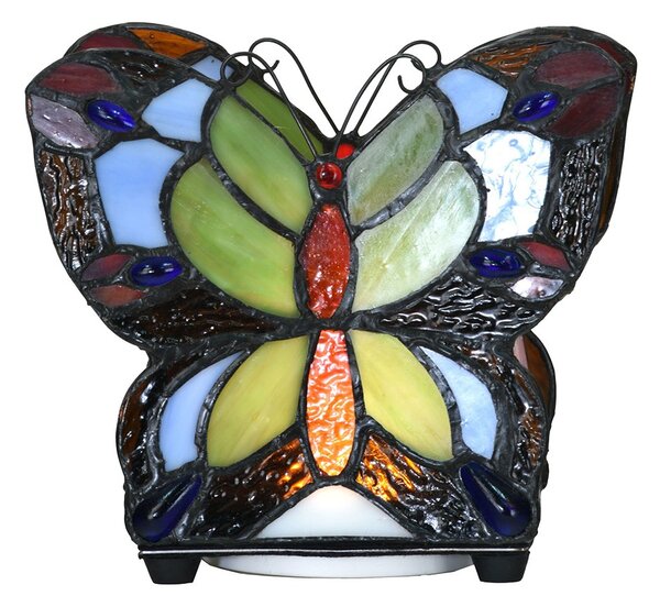Barevná stolní lampa Tiffany ve tvaru motýla Butterfly - 15*8*13 cm (LED) - Clayre & Eef