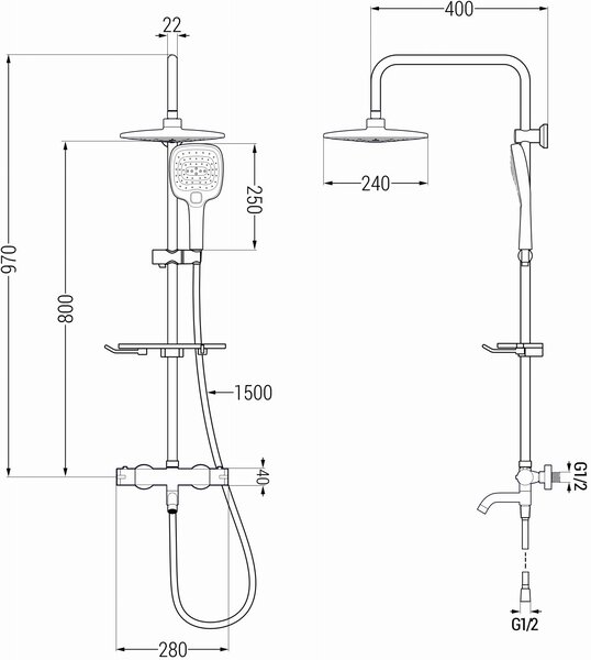 Mexen - KT17 sprchový set s termostatickou baterií Kai, černá, 779001793-70