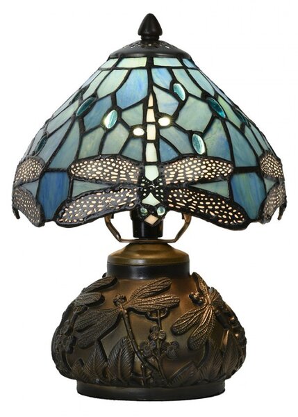 Modrá stolní lampa Tiffany Blue Dragonfly - Ø 20*28cm