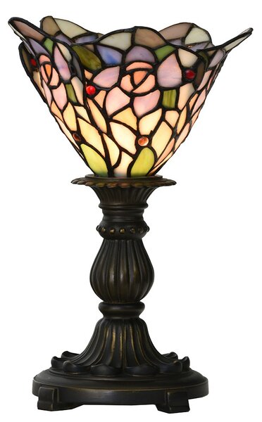 Růžovo-fialová stolní lampa Tiffany ve tvaru květu - Ø 20*30 cm E14/max 1*25W - Clayre & Eef