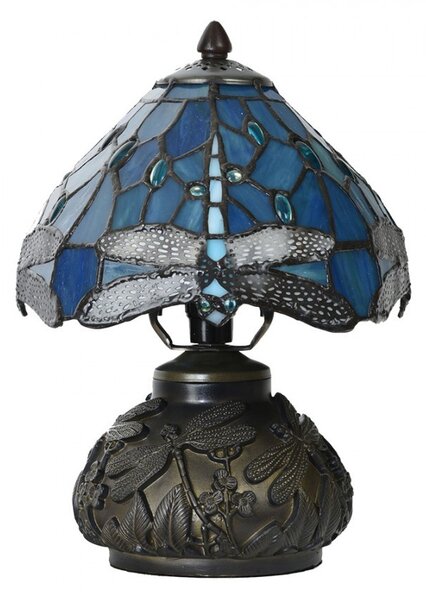 Modrá stolní lampa Tiffany Blue Dragonfly - Ø 20*28cm - Clayre & Eef