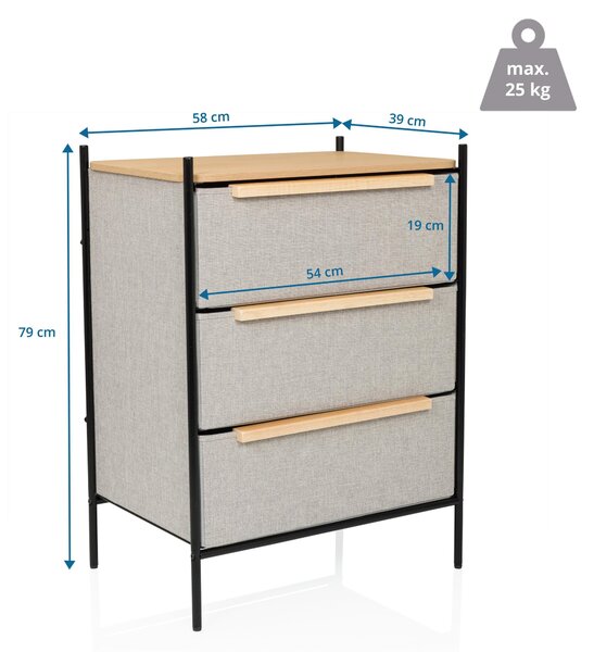 Hjh LIVING Komoda se 3 zásuvkami STUVAR Příborník 79,0 x 58,0 x 39,0 cm