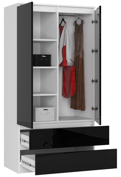 Šatní skříň s otočnými dveřmi 90cm černá lesklá