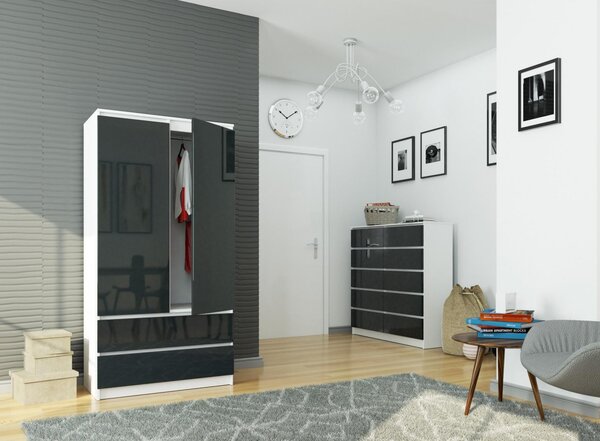 Šatní skříň s otočnými dveřmi 90cm šedá lesklá