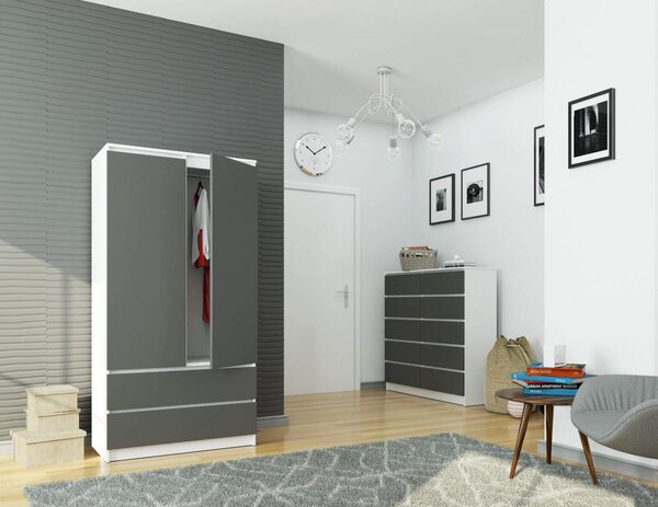 Šatní skříň s otočnými dveřmi 90cm bílá / šedá