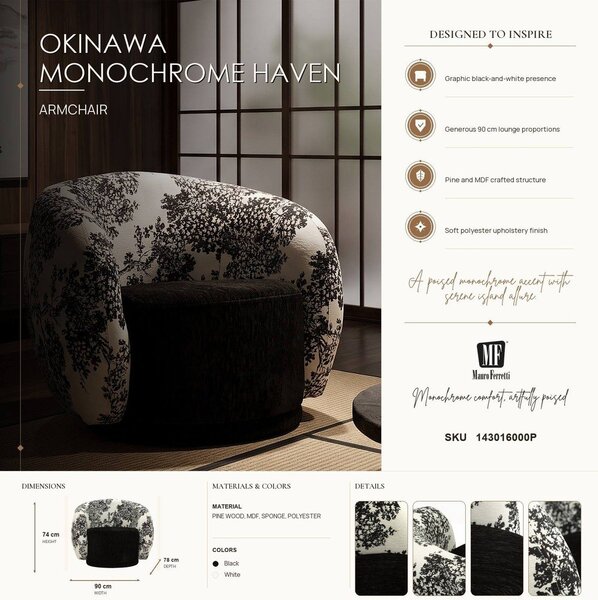 Černobílé křeslo Oriental Style – Mauro Ferretti