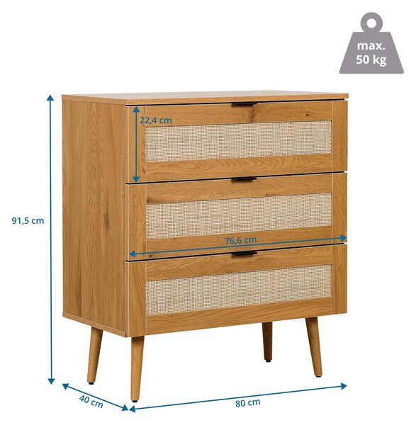 Hjh LIVING Komoda se 3 zásuvkami BOHEO K Příborník 90,0 x 80,0 x 40,0 cm