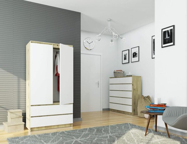 Šatní skříň s otočnými dveřmi 90cm dub artisan / bílá