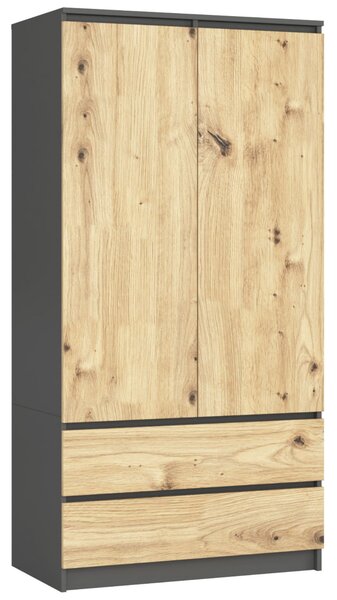 Šatní skříň s otočnými dveřmi 90cm grafitově šedá / dub artisan