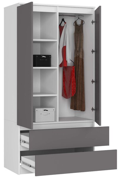 Šatní skříň s otočnými dveřmi 90cm bílá / šedá