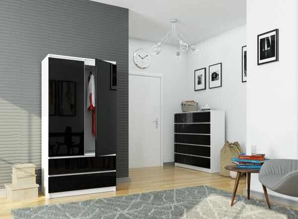 Šatní skříň s otočnými dveřmi 90cm černá lesklá