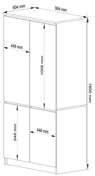 Šatní skříň s otočnými dveřmi 90cm 4D bílá / grafitově šedá