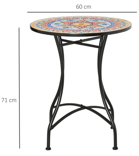 Zahradní stůl Outsunny Ø60 cm, Odolný kovový stůl na patio, Venkovní jídelní stůl, Stůl na kempování, Kulatý stůl pro zahradu, terasu, balkon Červená+