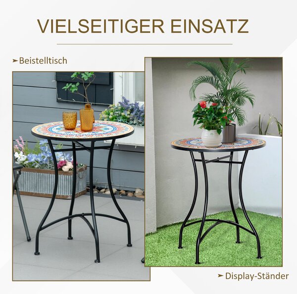 Zahradní stůl Outsunny Ø60 cm, Odolný kovový stůl na patio, Venkovní jídelní stůl, Stůl na kempování, Kulatý stůl pro zahradu, terasu, balkon Červená+