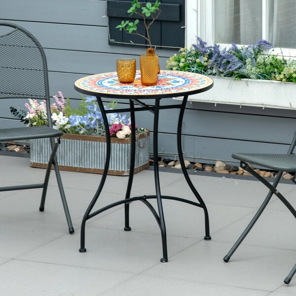 Zahradní stůl Outsunny Ø60 cm, Odolný kovový stůl na patio, Venkovní jídelní stůl, Stůl na kempování, Kulatý stůl pro zahradu, terasu, balkon Červená+
