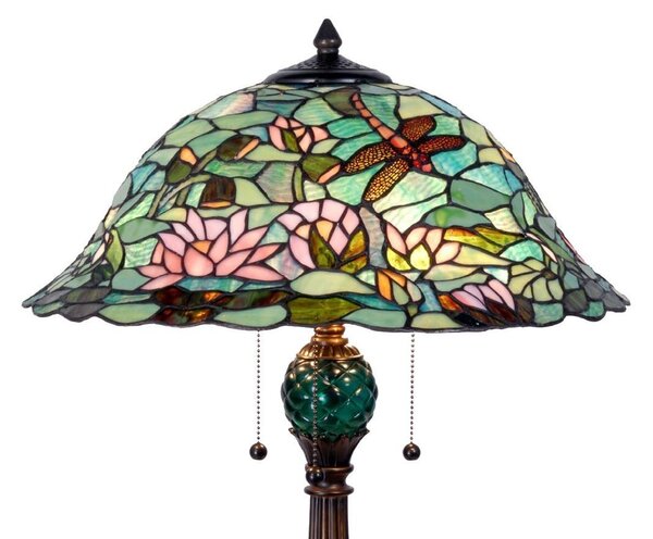 Stolní lampa Tiffany s tyrkysovým stínidlem Waterlily - Ø 47*60 cm - Clayre & Eef