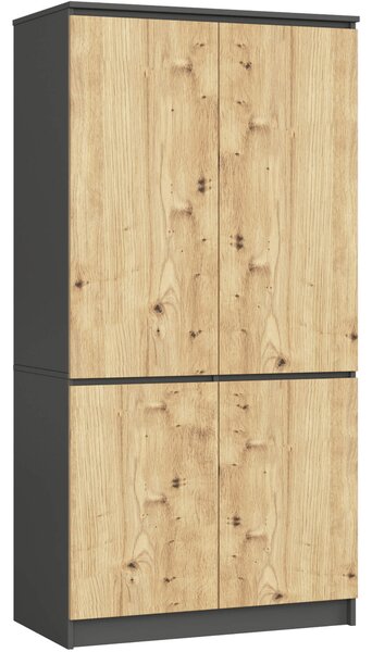 Šatní skříň s otočnými dveřmi 90cm 4D grafitově šedá / dub artisan
