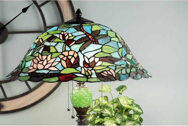 Stolní lampa Tiffany s tyrkysovým stínidlem Waterlily - Ø 47*60 cm - Clayre & Eef
