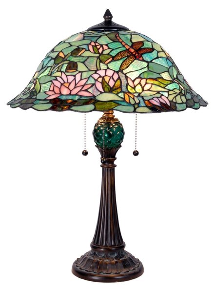Stolní lampa Tiffany s tyrkysovým stínidlem Waterlily - Ø 47*60 cm - Clayre & Eef