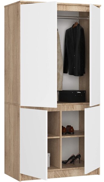 Šatní skříň s otočnými dveřmi 90cm 4D dub sonoma / bílá