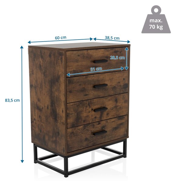 Hjh LIVING Komoda se 4 zásuvkami VINSTRA Příborník 83,5 x 60,0 x 38,5 cm