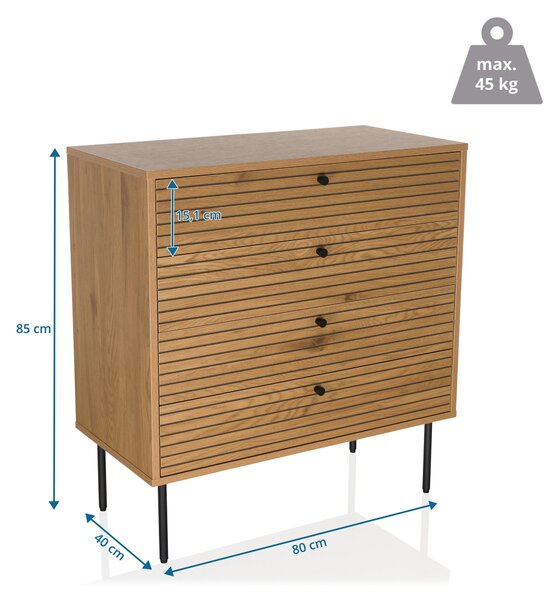 Hjh LIVING Komoda se 4 zásuvkami LINNO K Příborník 85,0 x 80,0 x 40,0 cm