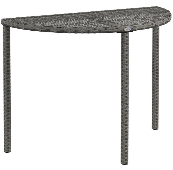 Outsunny Balkonový Stůl Zahradní Boční Stůl Zahradní Nábytek Polokruhový Ratanový Metalický Šedý 100 x 50 x 74 cm | Aosom